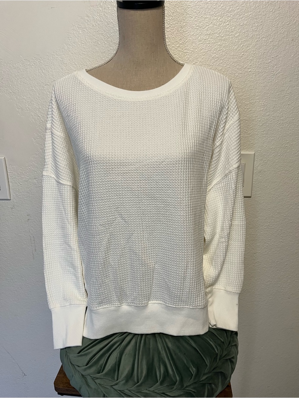 Pink Rose White Waffle Knit Crewneck Sweater